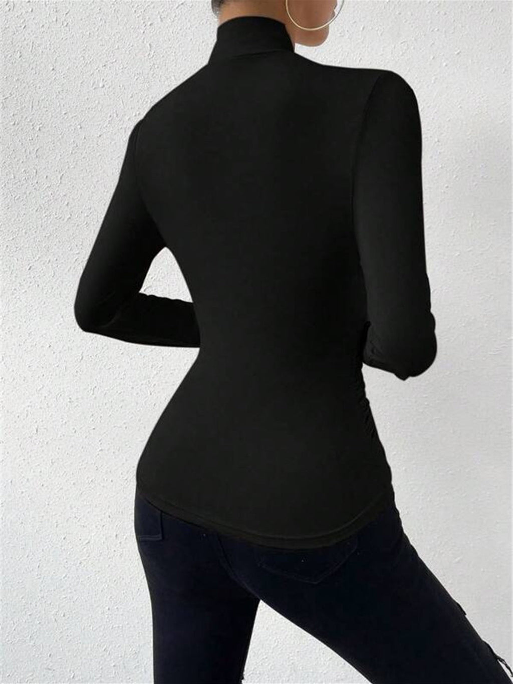 Vionelle | Women's Draped Crossover Top Long Sleeve Fitted Silky Stretch Elegant Going Out Top-Women's Long Sleeve Tops-Beige-S-