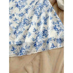 Women's Ditsy Floral Cami Mini Dress with Square Neck Ruched Bodice Sleeveless Summer Dress-Mini Dress-Gray-S-