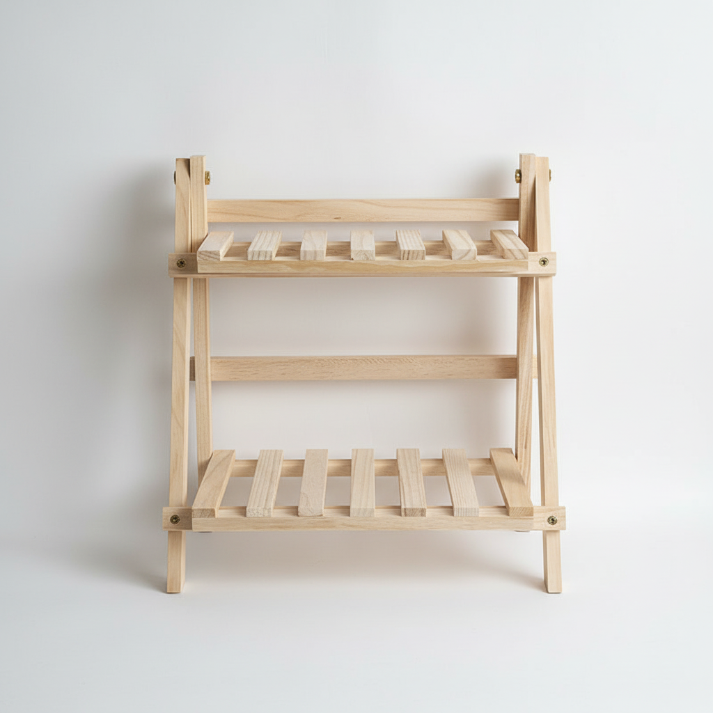 Wood desk organizer with 2-tier desktop shelf and slotted book rails