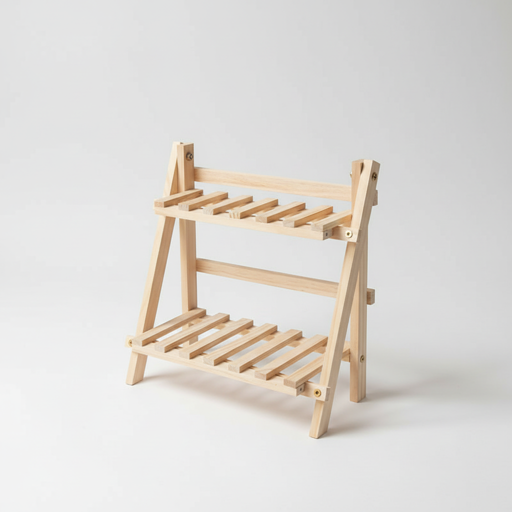 Wooden 2-tier desk organizer shelf with open front and slotted tiers