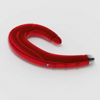 Red bone conduction headphones with open-ear hook and control buttons