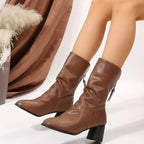 Vayana | Women's Leather Boots – Pointed Toe Block Heel Fit-Women's Heeled Boots-Black-5-