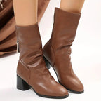 Vayana | Women's Leather Boots – Pointed Toe Block Heel Fit-Women's Heeled Boots-Black-5-