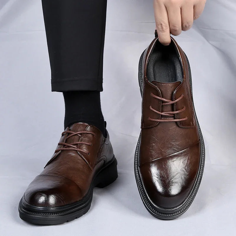 Men's Genuine Leather Dress Shoes – Cushioned Non Slip Comfort Fit-Men's Loafers-Brown-5-