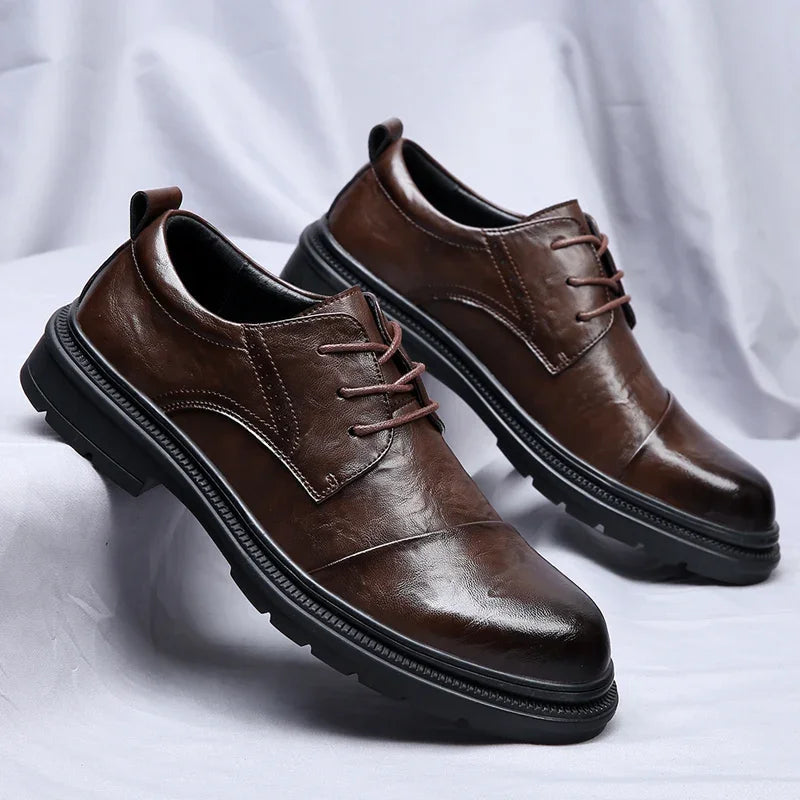 Men's Genuine Leather Dress Shoes – Cushioned Non Slip Comfort Fit-Men's Loafers-Brown-5-