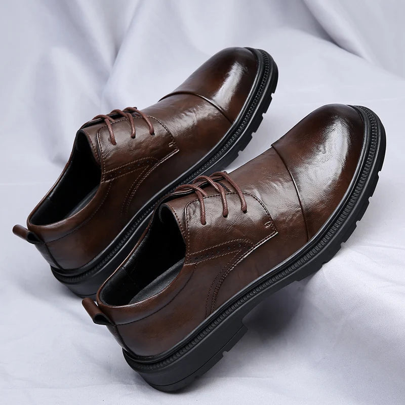 Men's Genuine Leather Dress Shoes – Cushioned Non Slip Comfort Fit-Men's Loafers-Brown-5-