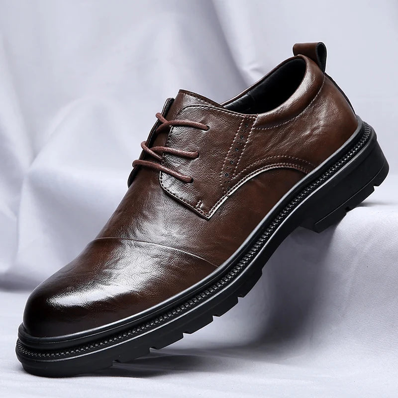 Men's Genuine Leather Dress Shoes – Cushioned Non Slip Comfort Fit-Men's Loafers-Brown-5-