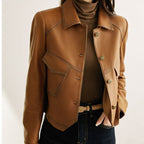 Alévia | Vintage Leather Jacket for Women – Vegan Leather Cropped Fit-Women's Leather Jacket-Coffee-XS-Camoufit