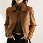 Alévia | Vintage Leather Jacket for Women – Vegan Leather Cropped Fit-Women's Leather Jacket-Coffee-XS-Camoufit