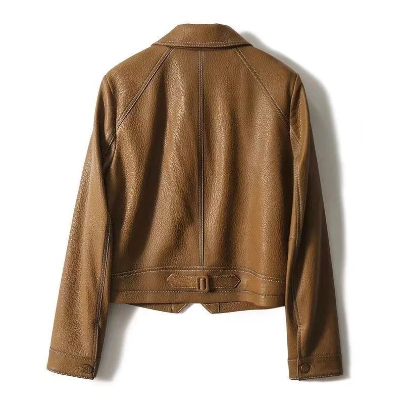 Alévia | Vintage Leather Jacket for Women – Vegan Leather Cropped Fit-Women's Leather Jacket-Coffee-XS-Camoufit