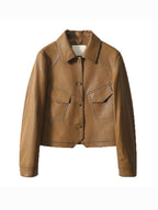 Alévia | Vintage Leather Jacket for Women – Vegan Leather Cropped Fit-Women's Leather Jacket-Coffee-XS-Camoufit