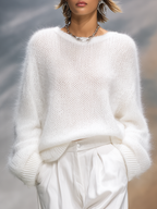 Aléora | Pullover Jumper for Women - Crew Neck Loose Fit White Knit Relaxed Cosy Fit-Women's Sweater-White-XS-Camoufit