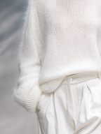 Aléora | Pullover Jumper for Women - Crew Neck Loose Fit White Knit Relaxed Cosy Fit-Women's Sweater-White-XS-Camoufit