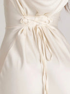 Roséa | Women's Elegant Maxi Dress Long Sleeve Satin Flowy Wedding Guest Evening Frock-Maxi Dress-White-XS-