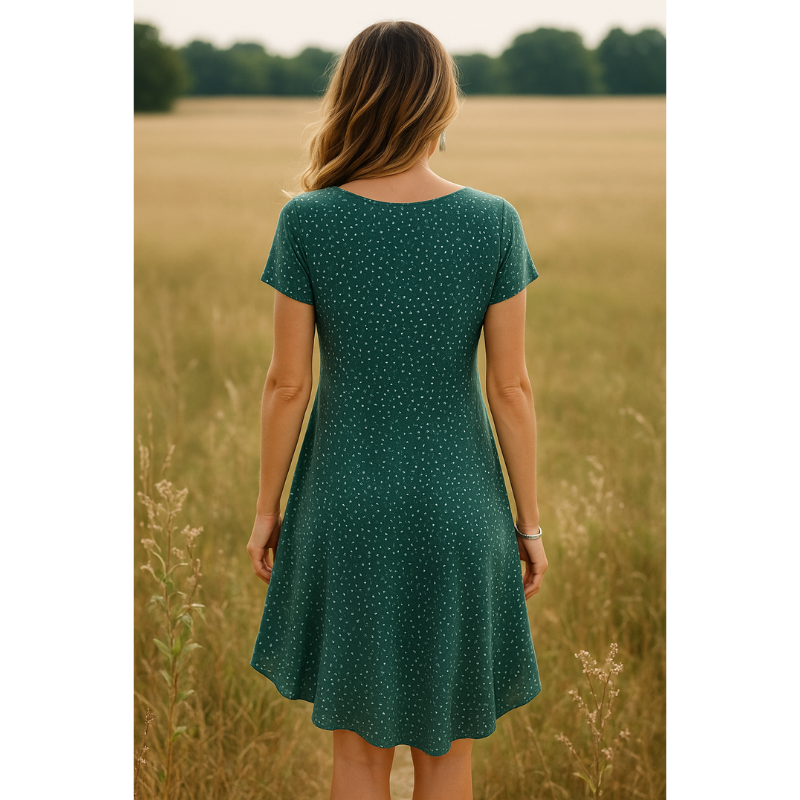 Else Women's Mini Dress - Green Summer Round Neck Short Sleeve-Floral Printed Dress-Green-S-Camoufit