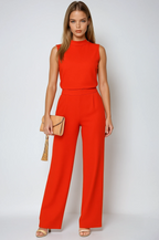 Orelia | Women's Sleeveless Jumpsuit with Mock Neck Skivvy Wide Leg Elegant Summer Playsuit-Jumpsuit-Red-S-Camoufit