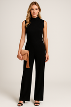 Orelia | Women's Sleeveless Jumpsuit with Mock Neck Skivvy Wide Leg Elegant Summer Playsuit-Jumpsuit-Black-S-Camoufit