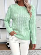 Aloura | Women's Cable Knit Jumper Long Sleeve Relaxed Fit Ribbed Hem Cosy Pullover Sweater-Women's Sweater-Light Green-S-Camoufit