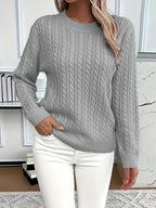 Aloura | Women's Cable Knit Jumper Long Sleeve Relaxed Fit Ribbed Hem Cosy Pullover Sweater-Women's Sweater-Grey-S-Camoufit