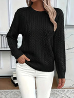 Aloura | Women's Cable Knit Jumper Long Sleeve Relaxed Fit Ribbed Hem Cosy Pullover Sweater-Women's Sweater-Black-S-Camoufit