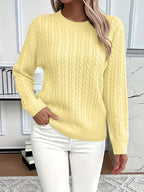 Aloura | Women's Cable Knit Jumper Long Sleeve Relaxed Fit Ribbed Hem Cosy Pullover Sweater-Women's Sweater-Yellow-S-Camoufit