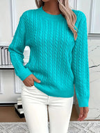 Aloura | Women's Cable Knit Jumper Long Sleeve Relaxed Fit Ribbed Hem Cosy Pullover Sweater-Women's Sweater-Peacock Blue-S-Camoufit
