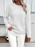 Aloura | Women's Cable Knit Jumper Long Sleeve Relaxed Fit Ribbed Hem Cosy Pullover Sweater-Women's Sweater-White-S-Camoufit