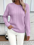 Aloura | Women's Cable Knit Jumper Long Sleeve Relaxed Fit Ribbed Hem Cosy Pullover Sweater-Women's Sweater-Purple-S-Camoufit