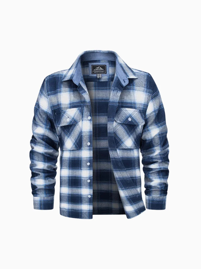 Ethan Men's Classic Cotton Plaid Flannel Shirt-Men's Flannel Jacket-CAMOUFIT-Blue White-S-Camoufit