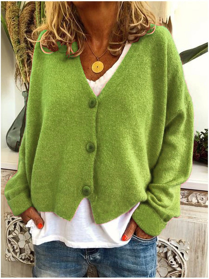 Damaris | Women's V-Neck Button Cardigan - Long Sleeve Knit Sweater