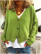 Damaris | Women's V-Neck Button Cardigan - Long Sleeve Knit Sweater