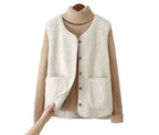 Women’s knit layered set with cream ribbed top and light beige textured sleeveless vest