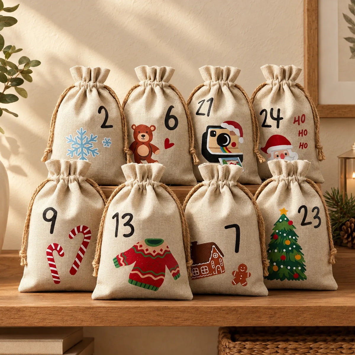 Fabric Drawstring Advent Calendar Bags