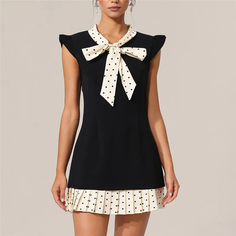 Bellune | Polka Dot Dress for Women – A-Line Flutter Sleeve Fit-Dresses-Black-S-Camoufit