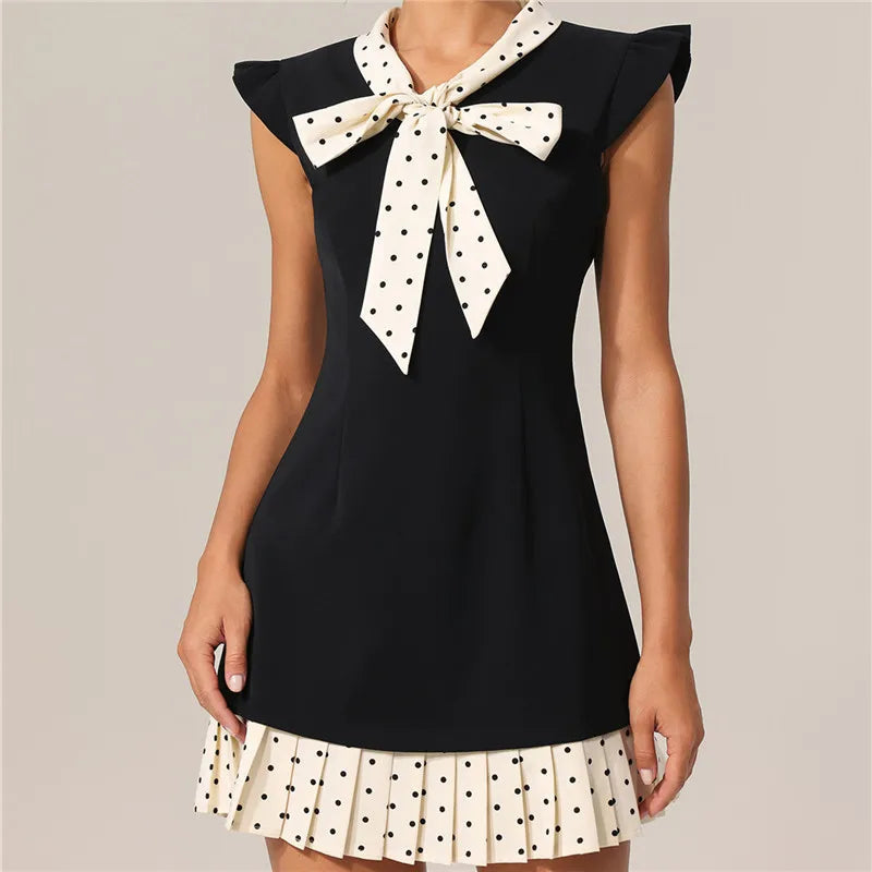 Bellune | Polka Dot Dress for Women – A-Line Flutter Sleeve Fit-Dresses-Black-S-Camoufit