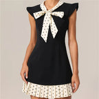 Bellune | Polka Dot Dress for Women – A-Line Flutter Sleeve Fit-Dresses-Black-S-Camoufit