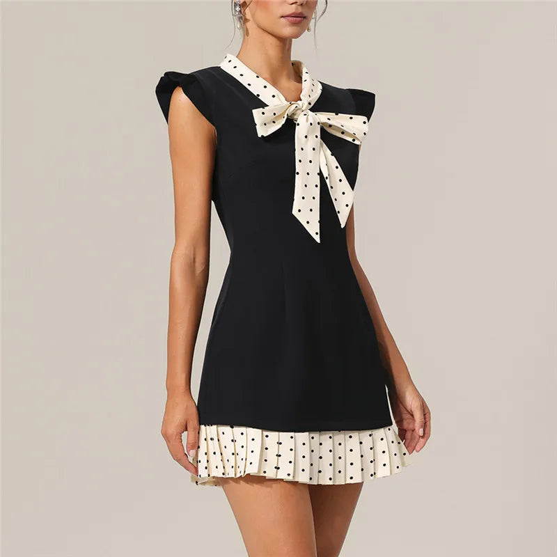 Bellune | Polka Dot Dress for Women – A-Line Flutter Sleeve Fit-Dresses-Black-S-Camoufit