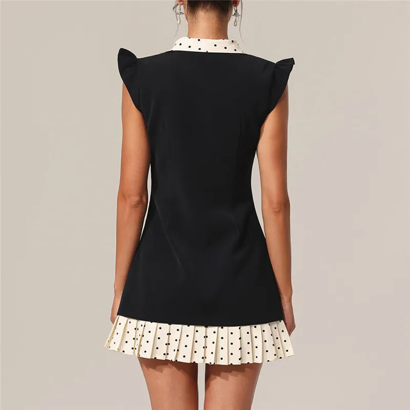 Bellune | Polka Dot Dress for Women – A-Line Flutter Sleeve Fit-Dresses-Black-S-Camoufit