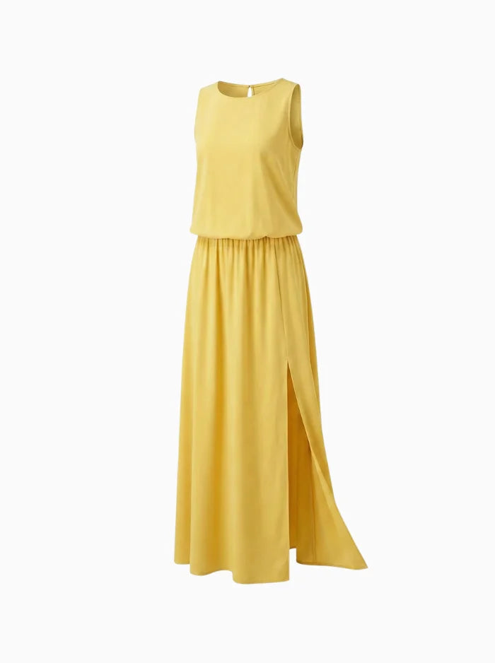 Florentine Women's Sleeveless Summer Maxi Dress – Round Neck Elegant Style-Maxi Dress-Yellow-S-Camoufit