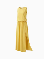 Florentine Women's Sleeveless Summer Maxi Dress – Round Neck Elegant Style-Maxi Dress-Yellow-S-Camoufit