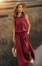 Florentine Women's Sleeveless Summer Maxi Dress – Round Neck Elegant Style-Maxi Dress-Red-S-Camoufit
