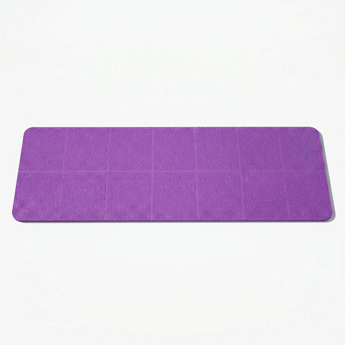 Purple foldable yoga exercise mat with accordion folds, rectangular 72 x 24 in