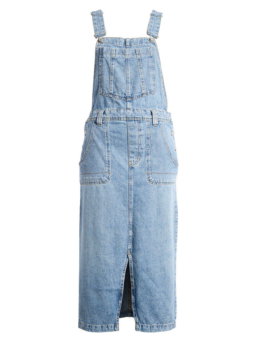 Front Slit Denim Overall Dress-Jumpsuits & Overalls-Camoufit