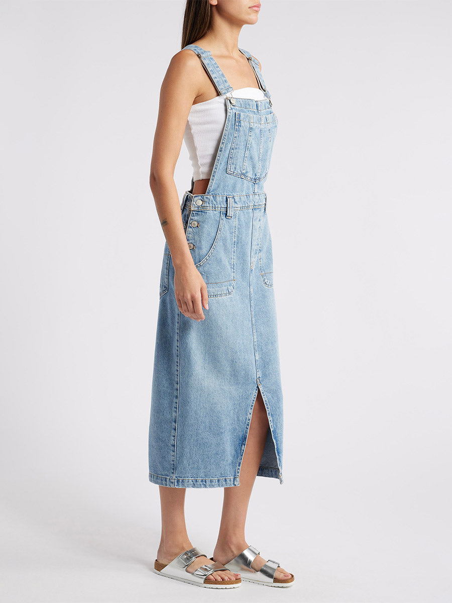 Front Slit Denim Overall Dress-Jumpsuits & Overalls-Camoufit