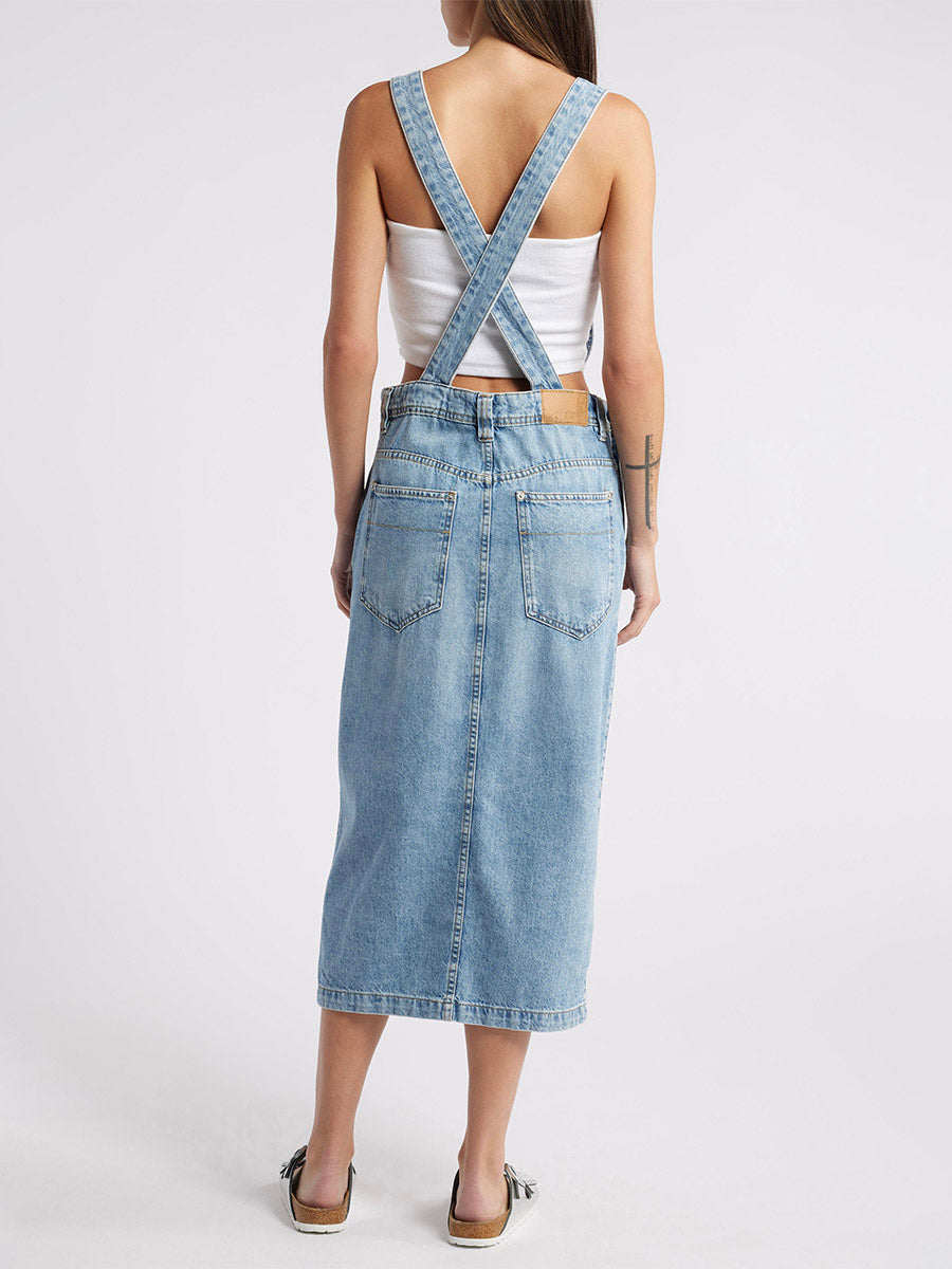 Front Slit Denim Overall Dress-Jumpsuits & Overalls-Camoufit
