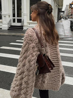 Verisse | Women's Chunky Cosy Jumper Oversized Soft Knit Drop Shoulder Relaxed Fit Pullover-Women's Sweater-Khaki-S-