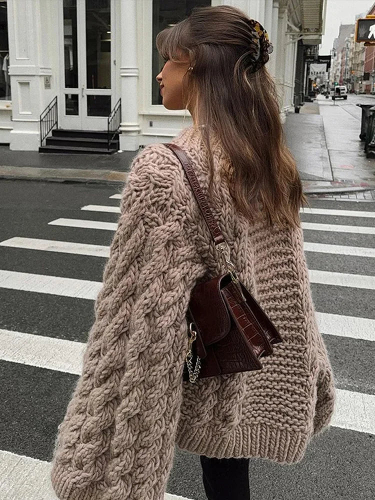 Verisse | Women's Chunky Cosy Jumper Oversized Soft Knit Drop Shoulder Relaxed Fit Pullover-Women's Sweater-Khaki-S-