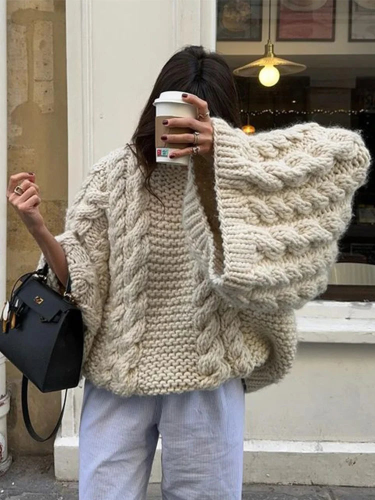 Verisse | Women's Chunky Cosy Jumper Oversized Soft Knit Drop Shoulder Relaxed Fit Pullover-Women's Sweater-White-S-