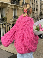 Verisse | Women's Chunky Cosy Jumper Oversized Soft Knit Drop Shoulder Relaxed Fit Pullover-Women's Sweater-Pink-S-
