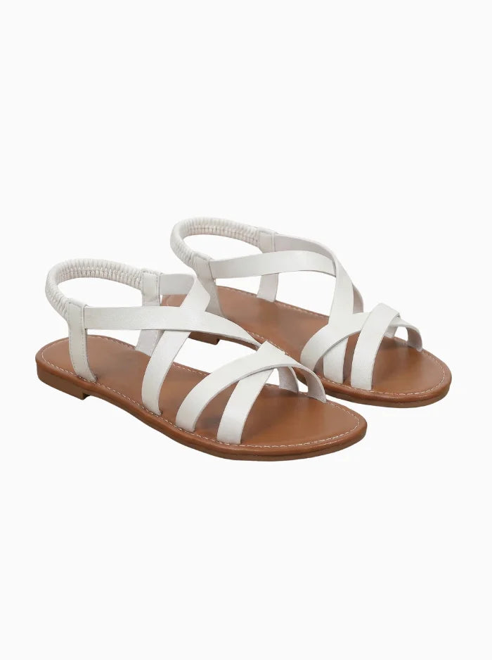 Golden Escape Criss-Cross Flat Sandals – Elegant Slip-On Summer Style-Women's Sandals-White-4-Camoufit